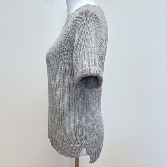 Banana Republic Grey Knit Gold Metallic Threaded Short Sleeve Wool Blend Sweater - Picture 6 of 10
